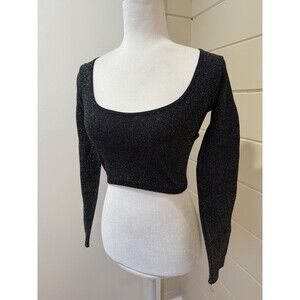 NWT Zara Women's Limitless Contour Black Silver Ribbed Long Sleeve Crop Top M/L